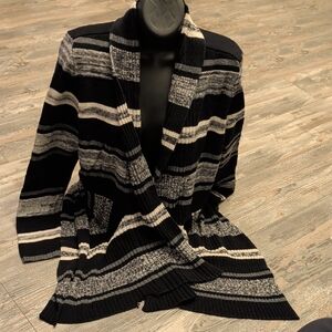 St. John's Bay Black and Gray Striped Cardigan, Size Large